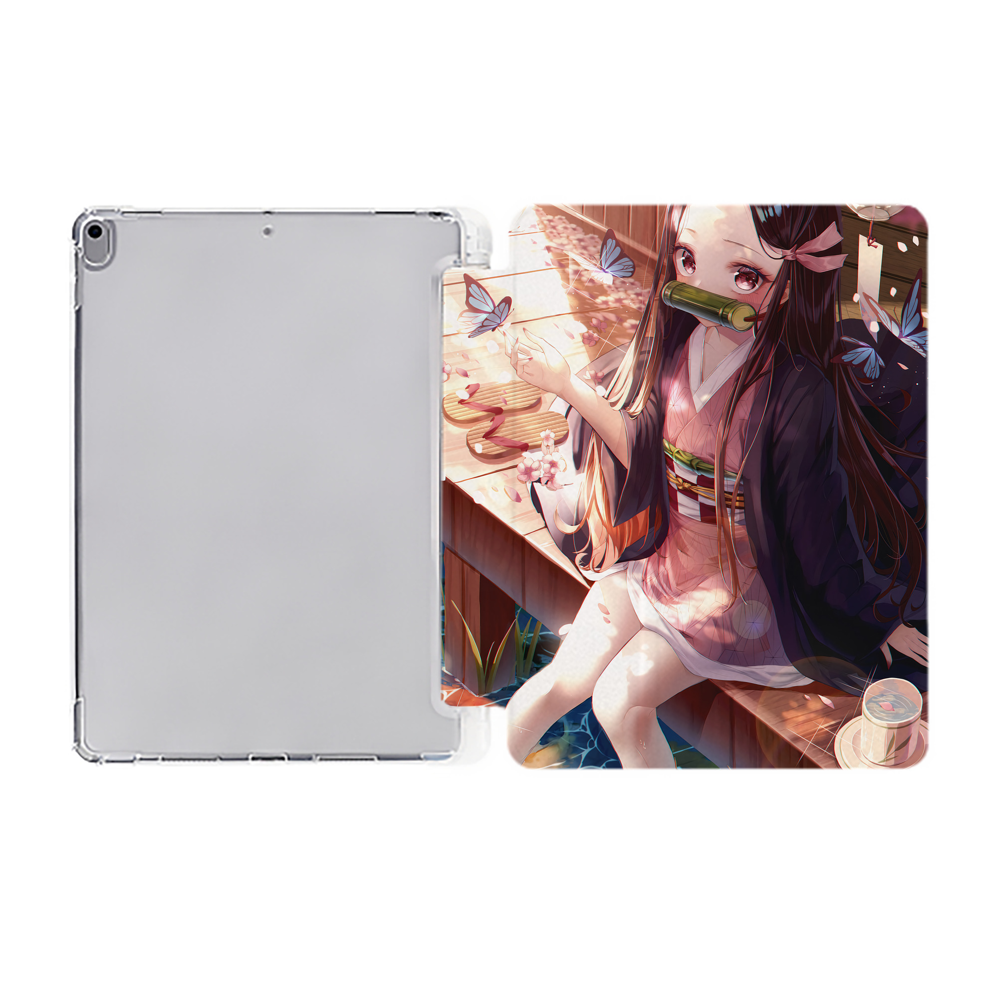 （画像用） 鬼滅の刃（きめつのやいば）竈門 禰󠄀豆子／かまど ねずこ Kamado Nezuko IPad ケース ペン収納付き 三つ折りスタンド PUレザー×シリコン 対応機種9.5/10.5/10.9インチ